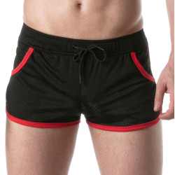LEADER Short en mesh LOADED Noir-Rouge